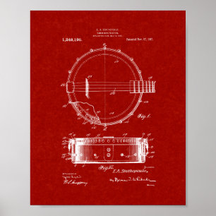 Poster Brevet de construction de banjo - rouge de