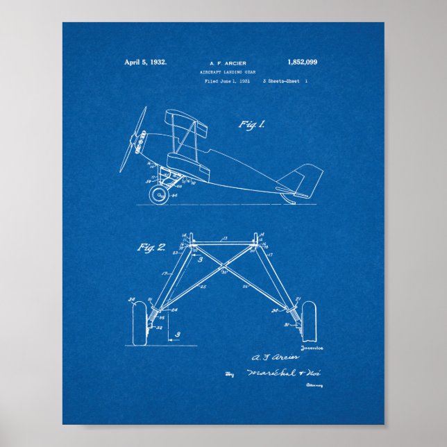 Poster Brevet de l'engin d'atterrissage d'aéronef - Plan  (Devant)