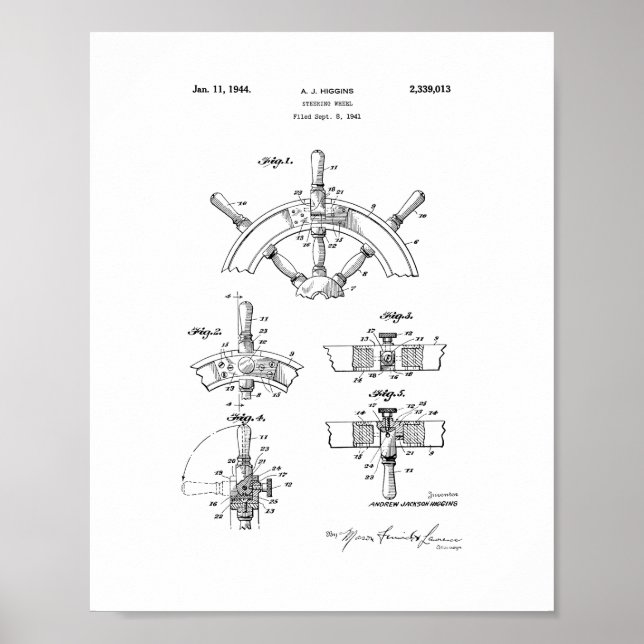 Poster Brevet de roue de direction du bateau (Devant)