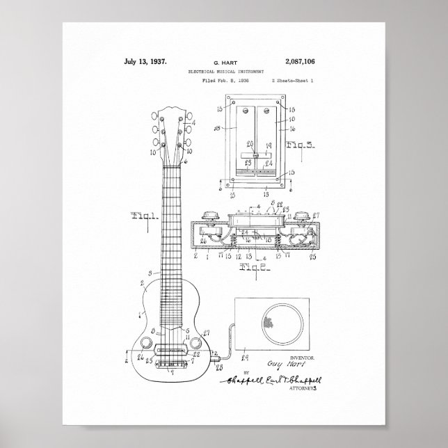 Poster Brevet Hart Electric Guitar Pickup (Devant)