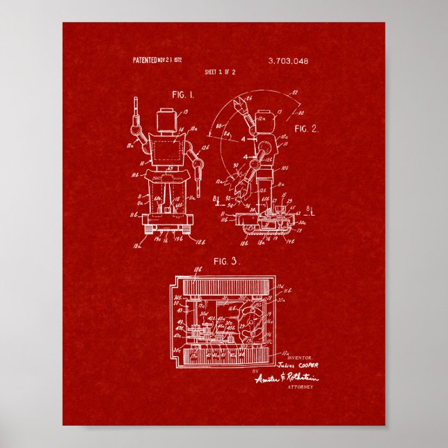 Poster Brevet Robot Jouet - Rouge Bourgogne (Devant)