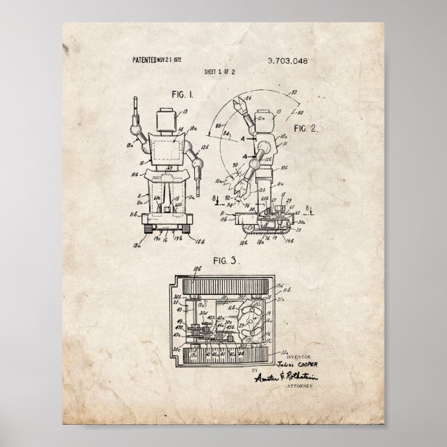 Poster Brevet Robot Jouet - Vieux Look (Devant)
