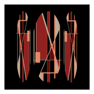 Poster Brick rouge corail beige sur noir design modernist