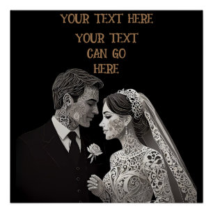 Poster Bride & Groom Delicate blanc sur noir