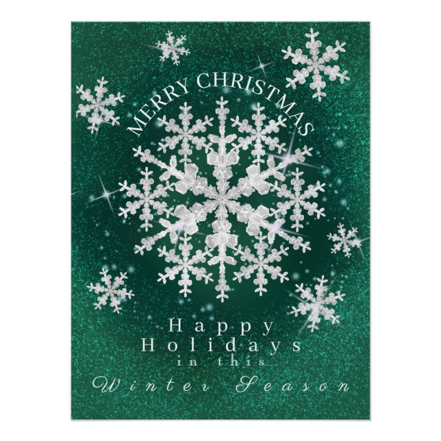 Poster brillant blanc vert des lacs de neige (Devant)