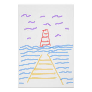 Poster brillant de la jetée et du phare