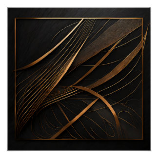 Poster brillant Ligne cuivrées sur noir