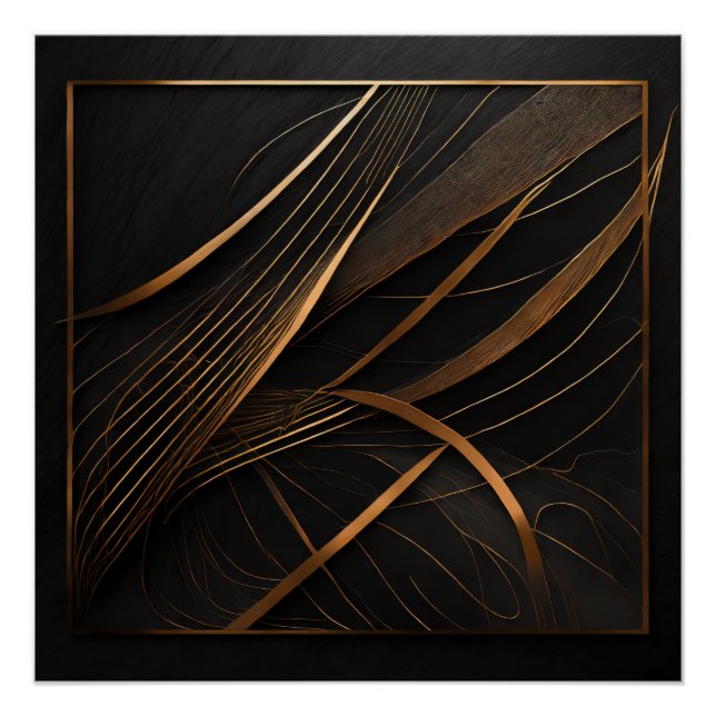 Poster brillant Ligne cuivrées sur noir (Devant)
