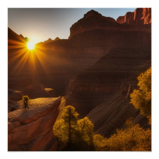 Poster brillant Sunrise Over a Canyon (Devant)