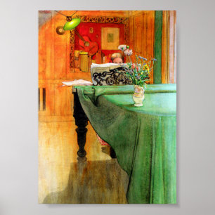 Poster Brita au piano de Carl Larsson, Art Vintage