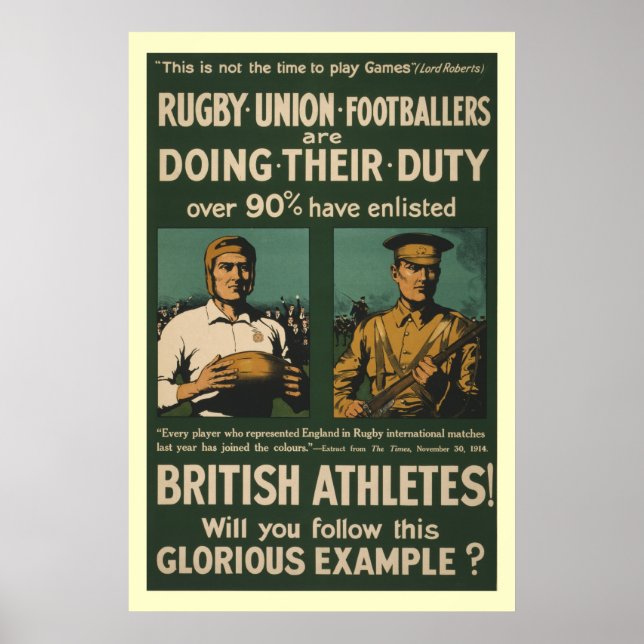 Poster British rugby, football players call for duty (Devant)