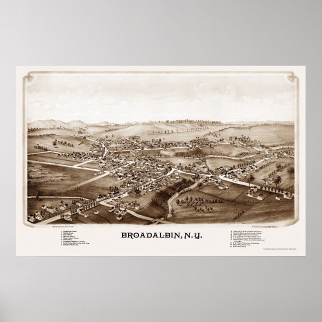 Poster Broadalbin, NY Carte panoramique - 1880 (Devant)