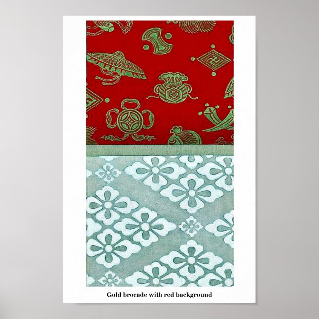 Poster Brocade or avec arrière - plan rouge (Devant)