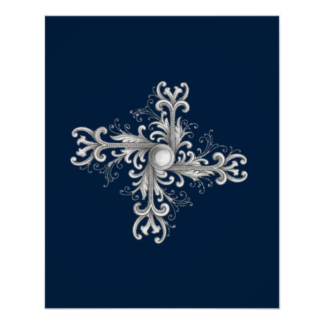 Poster Broche Quatrefoil Perle Filigrane Argent (Devant)