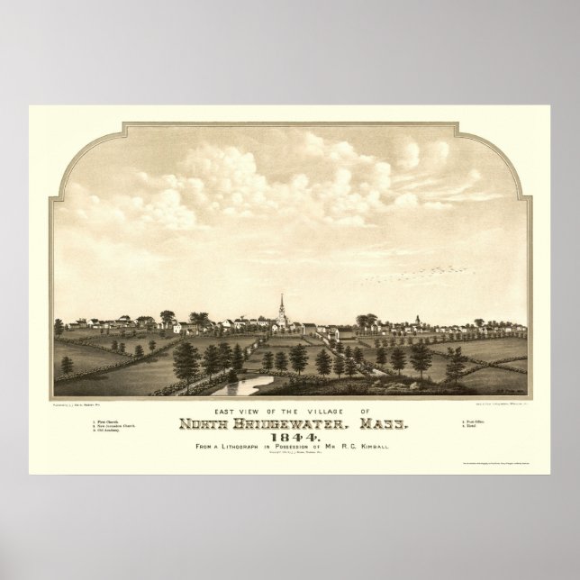 Poster Brockton, MA Carte panoramique - 1844 (Devant)
