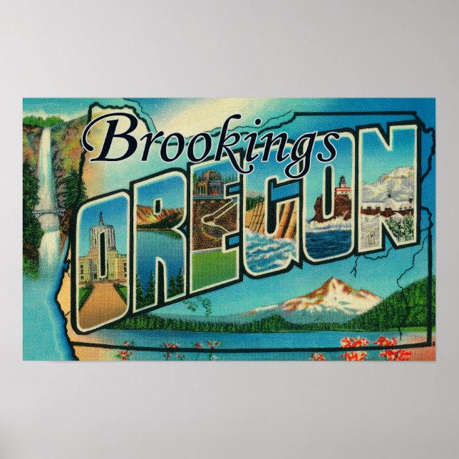 Poster Brookings, Oregon - Scènes de grandes lettres (Devant)