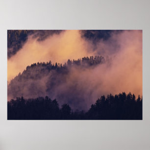 Poster Brouillard hivernal dans la vallée au coucher du s