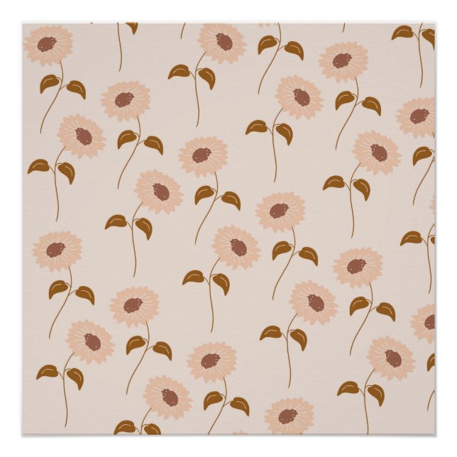 Poster Brown Beige Retro Y2K Hippie Motif de tournesol (Devant)