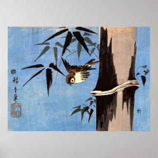 Poster Bruant et bambou, Ando Hiroshige