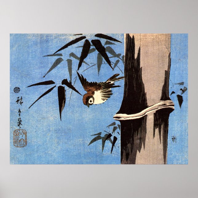Poster Bruant et bambou, Ando Hiroshige (Devant)