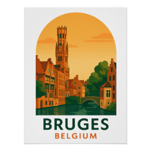 Poster Bruges Belgique Voyage Art Rétro – Europe Vintage