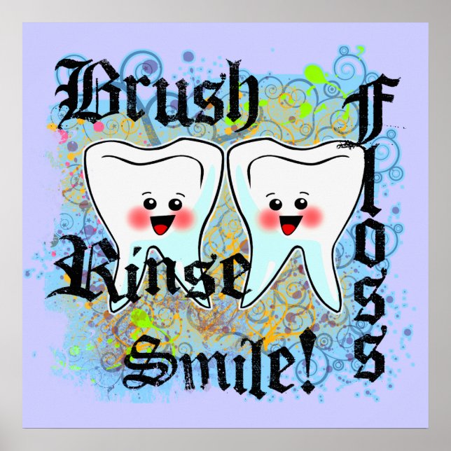 Poster Brush Floss Rinse Smile (Devant)