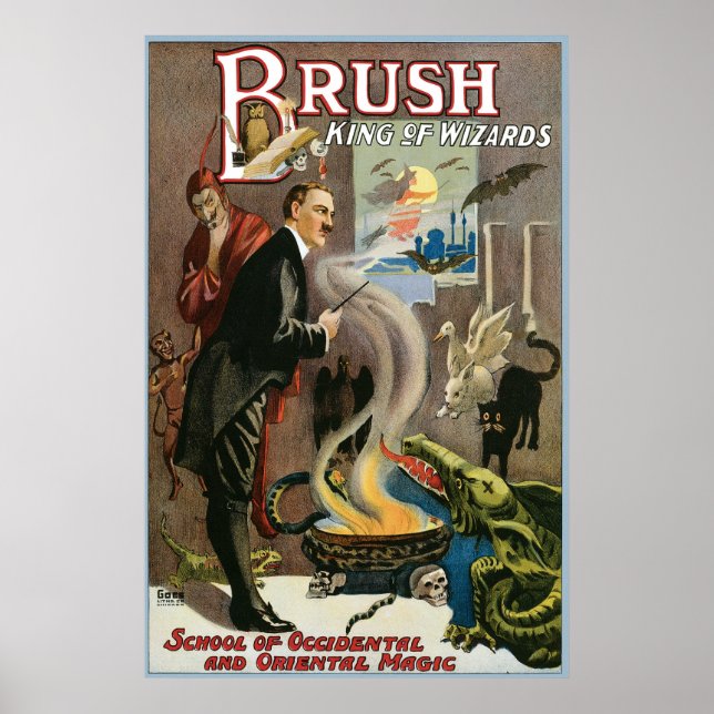 Poster Brush ~ King of Wizards Vintage Magic Act (Devant)