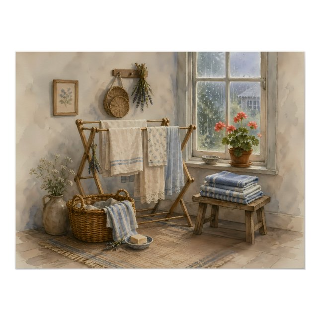 Poster Buanderie de Cottage Jour de Pluie (Devant)