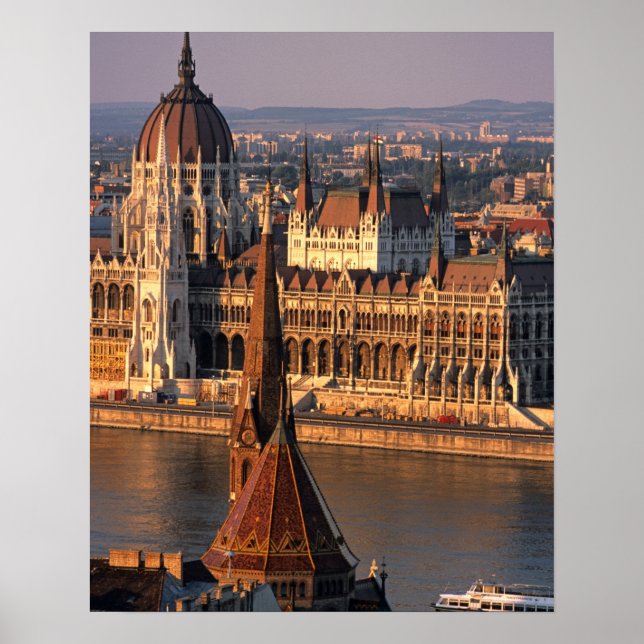 Poster Budapest, Hongrie, Danube, Parlement (Devant)