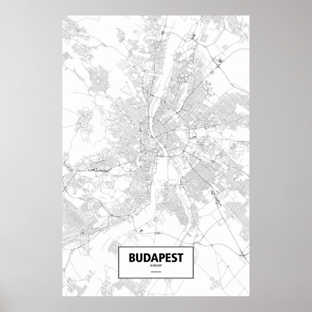 Poster Budapest, Hongrie (noir sur blanc) (Devant)