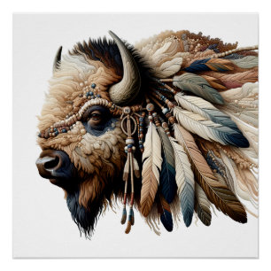 Poster Buffalo Bison American Indian Art