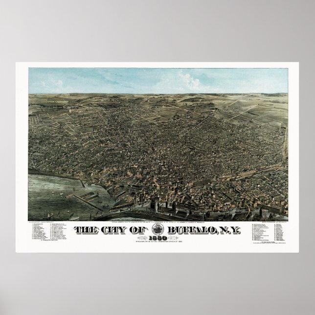 Poster Buffalo, NY Carte panoramique - 1880 (Devant)