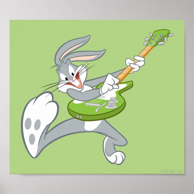 Poster BUGS BUNNY™ Rocking sur guitare (Devant)