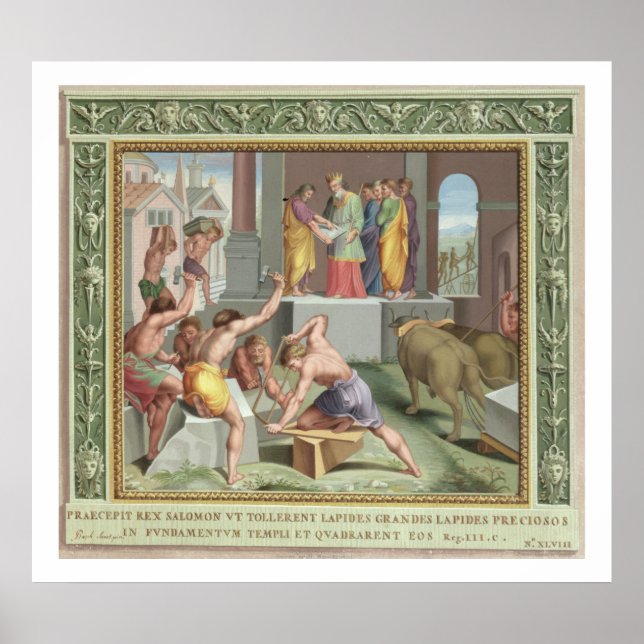 Poster Building The Temple of Solomon, illustration from (Devant)