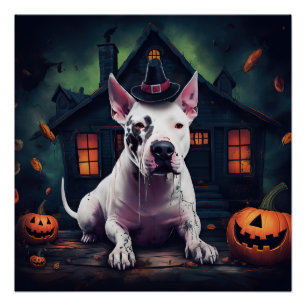 Poster Bull Terrier Citrouilles Halloween Épouvantable