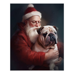 Poster Bulldog avec Noël Festif du Père Noël
