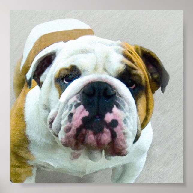 Poster Bulldog Painting - Joli art original chien (Devant)