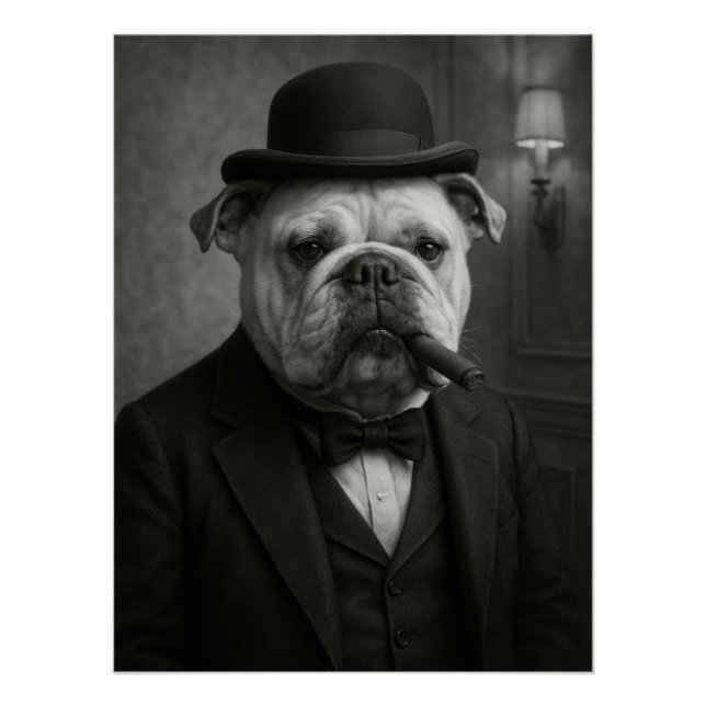 Poster Bulldog Portrait "Sir Paws-ton Churchill" Art (Devant)