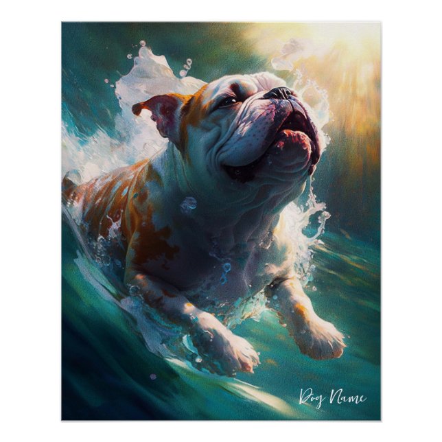 Poster Bulldog swimming in water 002 (Devant)