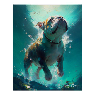 Poster Bulldog swimming in water 004