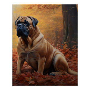 Poster Bullmastiff dans les feuilles d'automne tombent in
