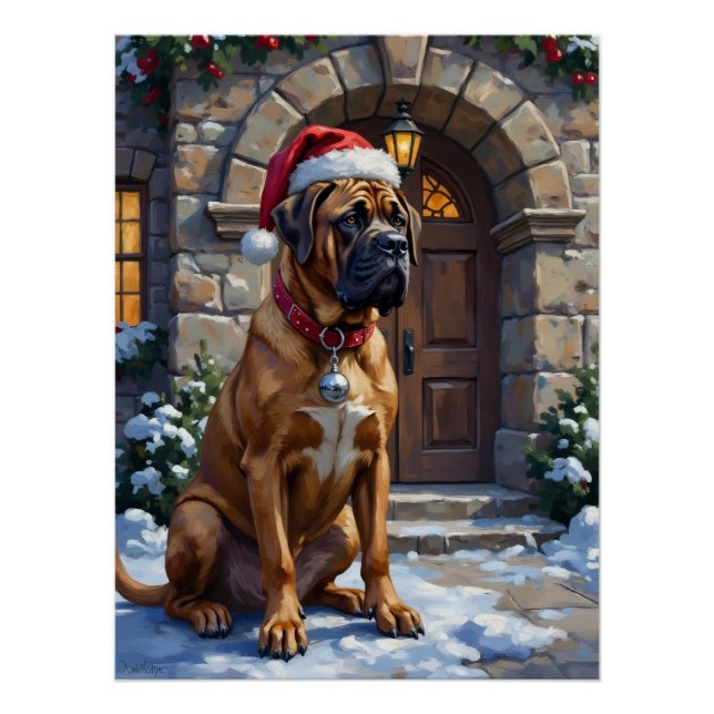 Poster Bullmastiff Dog Guardian of Christmas Manor Art (Devant)