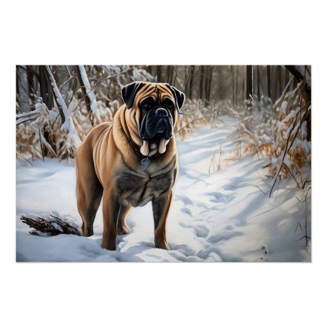Poster Bullmastiff Laisser neiger Noël (Devant)