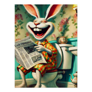 Poster Bunny amusant sur Toilette Salle de bain Art
