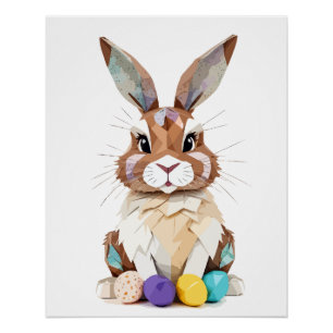 Poster Bunny Jouant adorable animal amusant coloré Joyeux