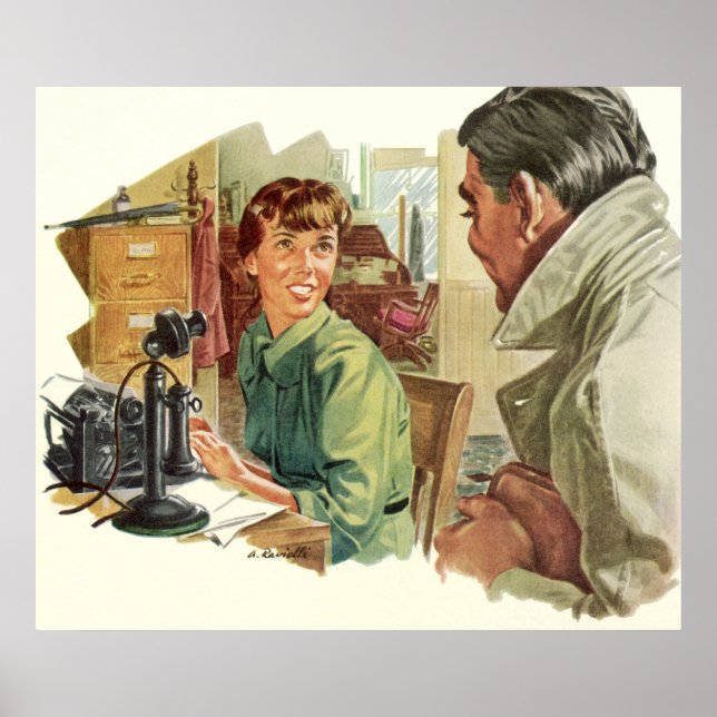 Poster Bureau d'affaires vintage, PDG patron et secrétair (Devant)