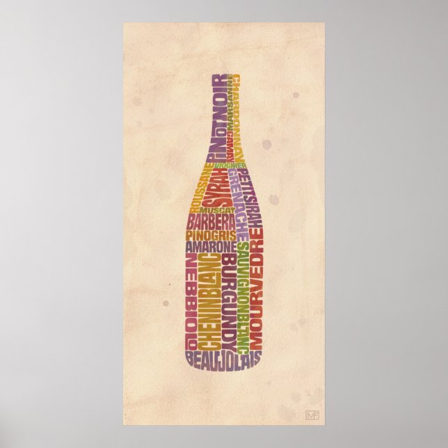 Poster Burgundy Vin Mot bouteille (Devant)
