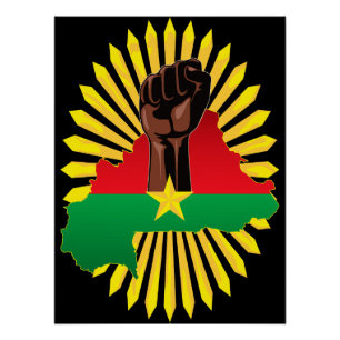 Poster Burkina Faso Carte, drapeau et première révolution