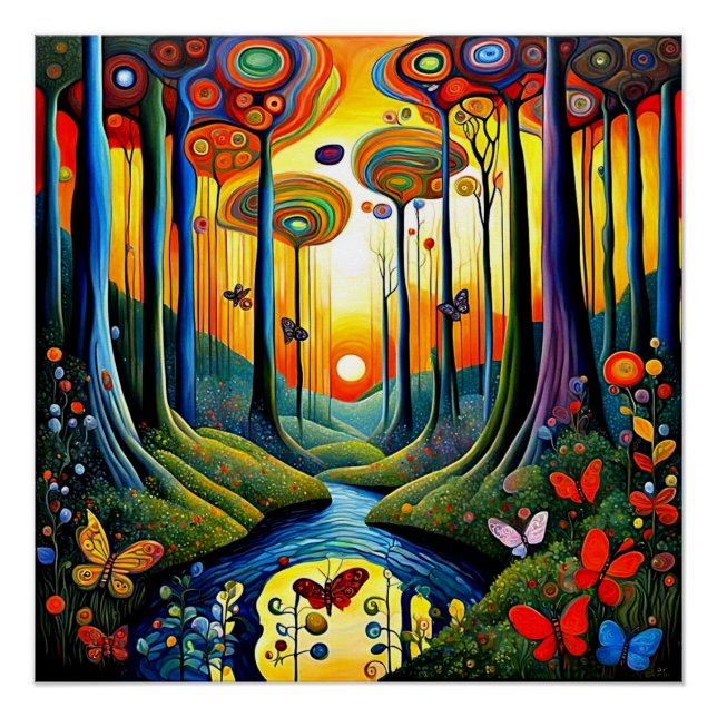 Poster Butterflies in the forest (Devant)