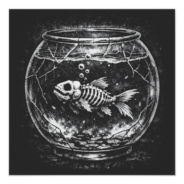 Poster "Ça va super" - Poisson rouge squelette par BurnsI (Devant)